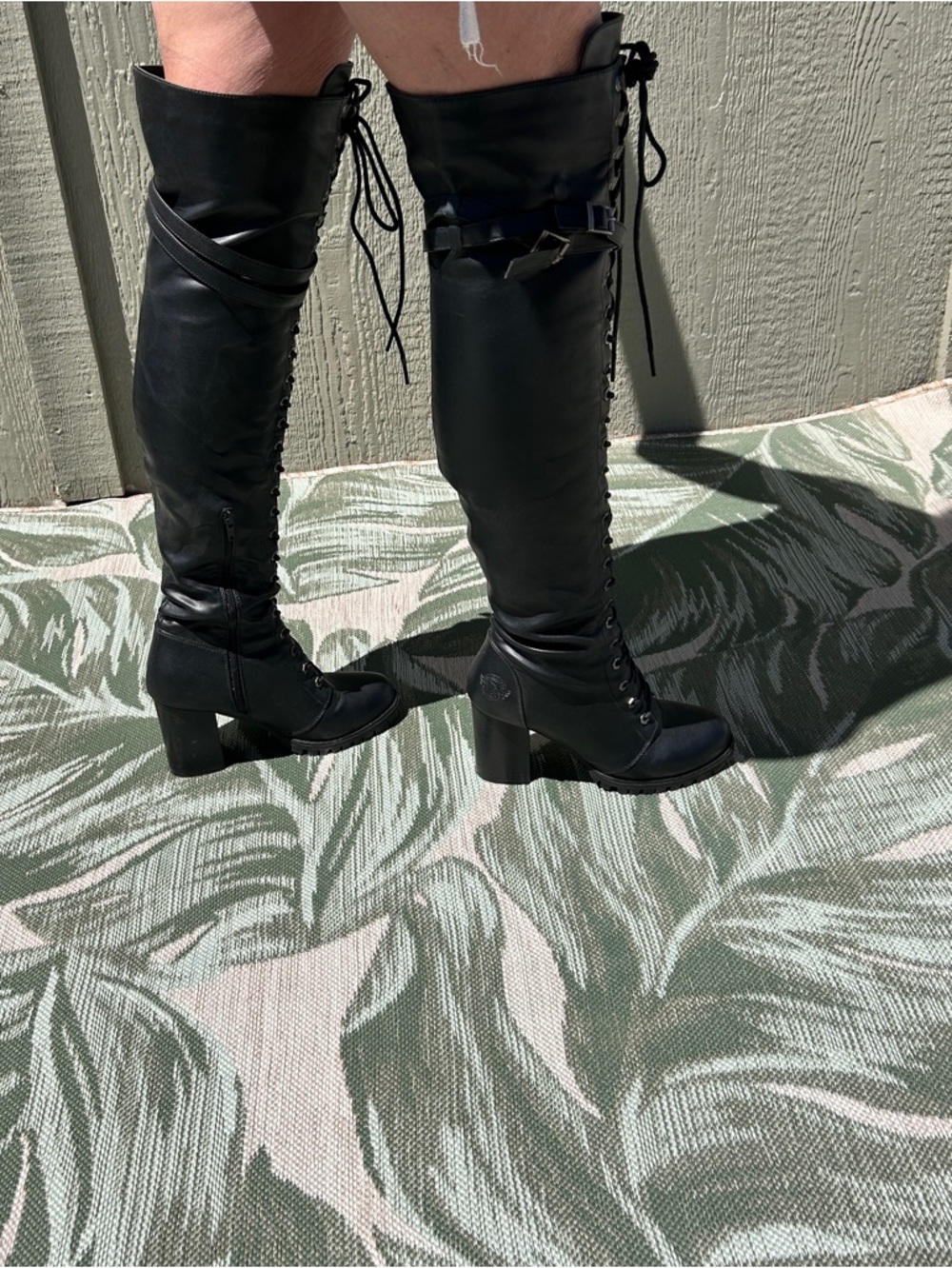 Women's Black Lace-Up Over-the-Knee Block Heel Boots